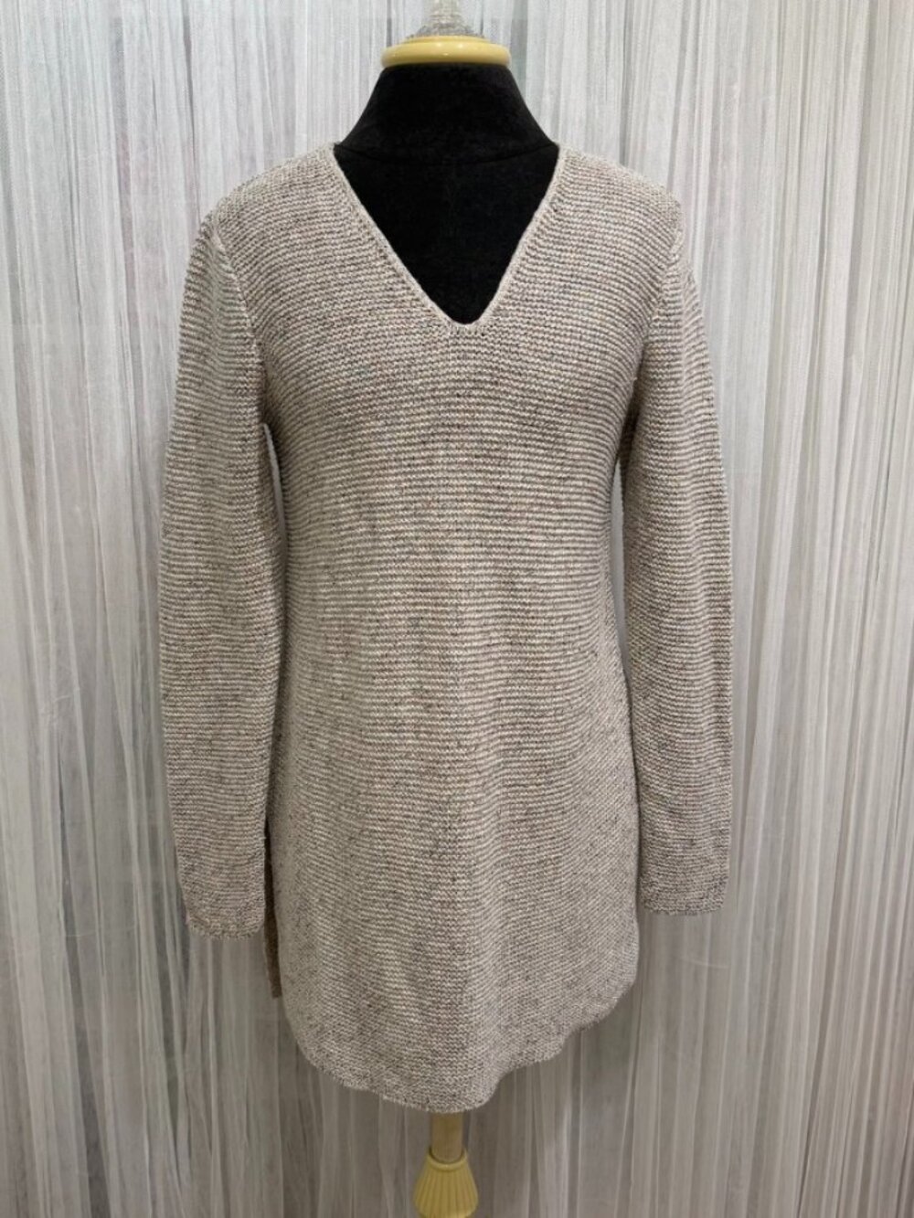 Pure Jill J Jill Women’s Small Cotton Blend V Neck Knit Tunic Sweater Beige